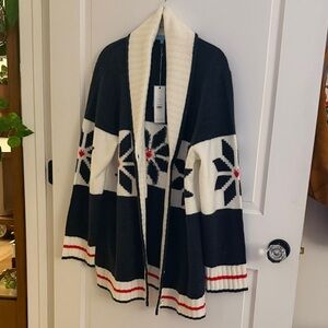 Navy and White Cardigan with Snowflake Pattern